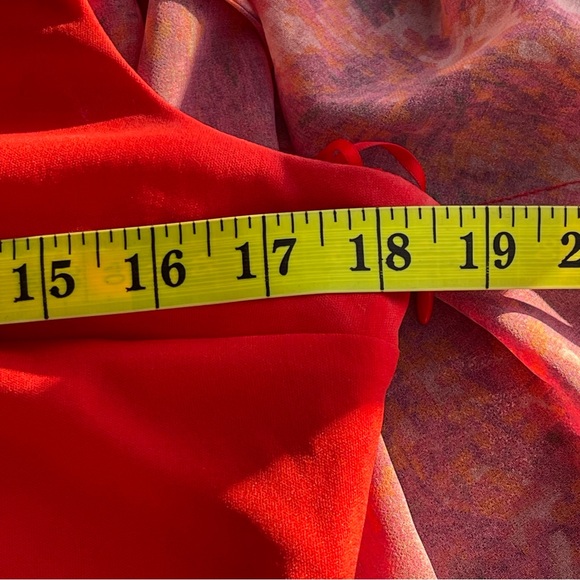 Halston Heritage Red Print Chiffon Cape Overlap Mini Dress (M) - Picture 10 of 14